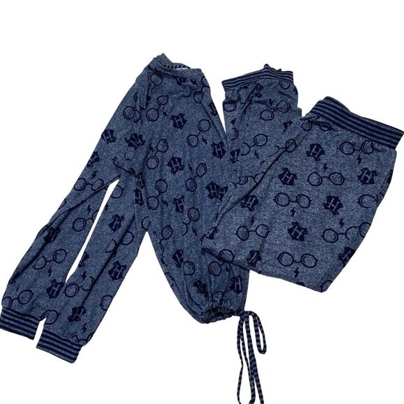 Harry Potter Pajama Set Sz Medium Top Bottoms Blue Always Sleepwear Comfy Cozy - Picture 2 of 11